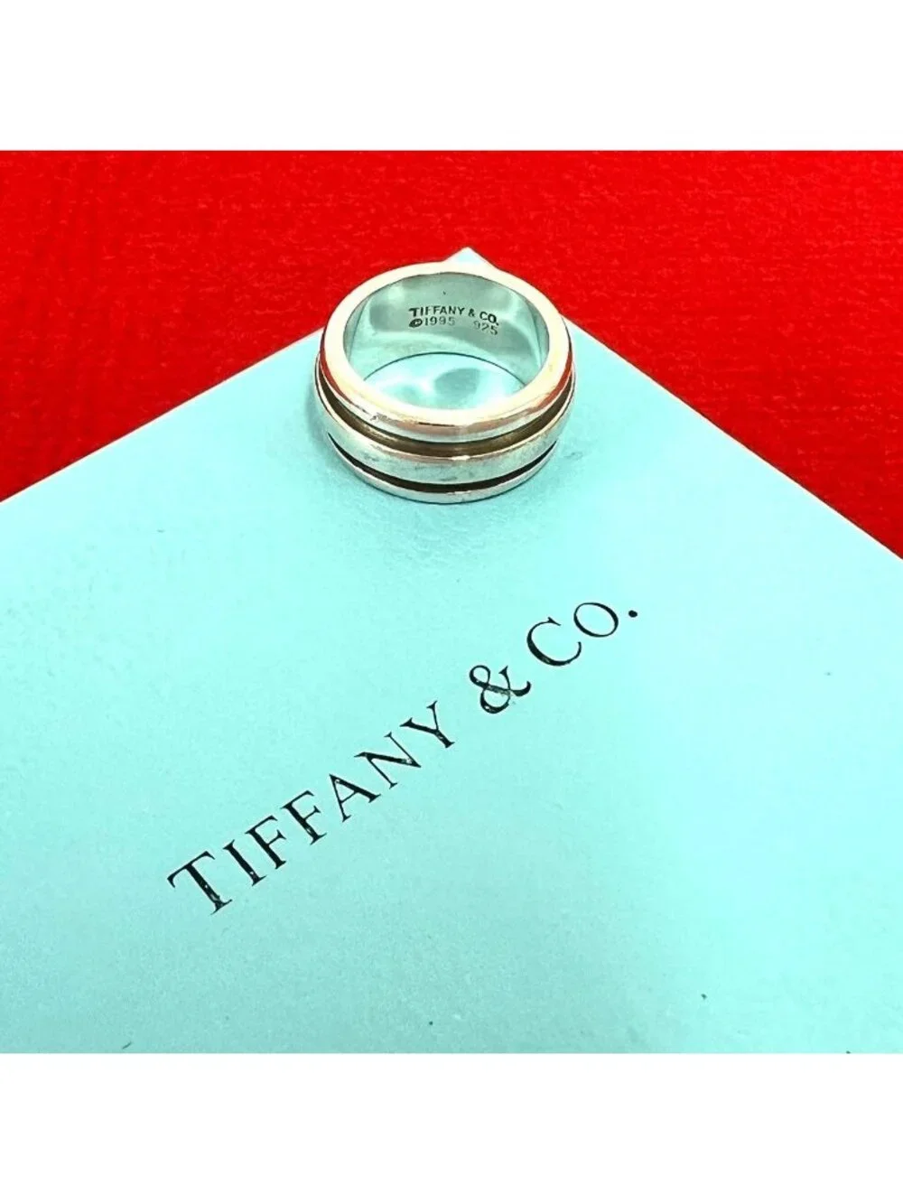 Tiffany & Co Vintage Grooved Double Line Ring 925 Sterling Silver